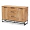 Baxton Studio Reid Oak Finished Wood and Black Metal 3-Drawer Sideboard Buffet 162-10295 - alternate 6